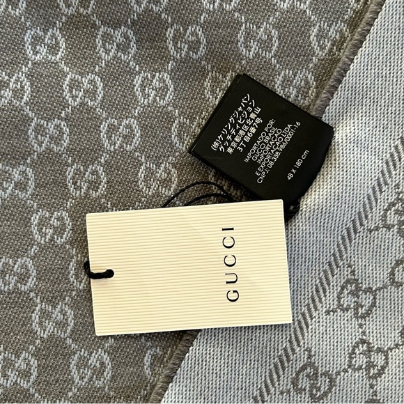 NWT Authentic Gucci GG Tricot Wool Bicolor Scarf Multi Charcoal Gray Unisex - Picture 6 of 11
